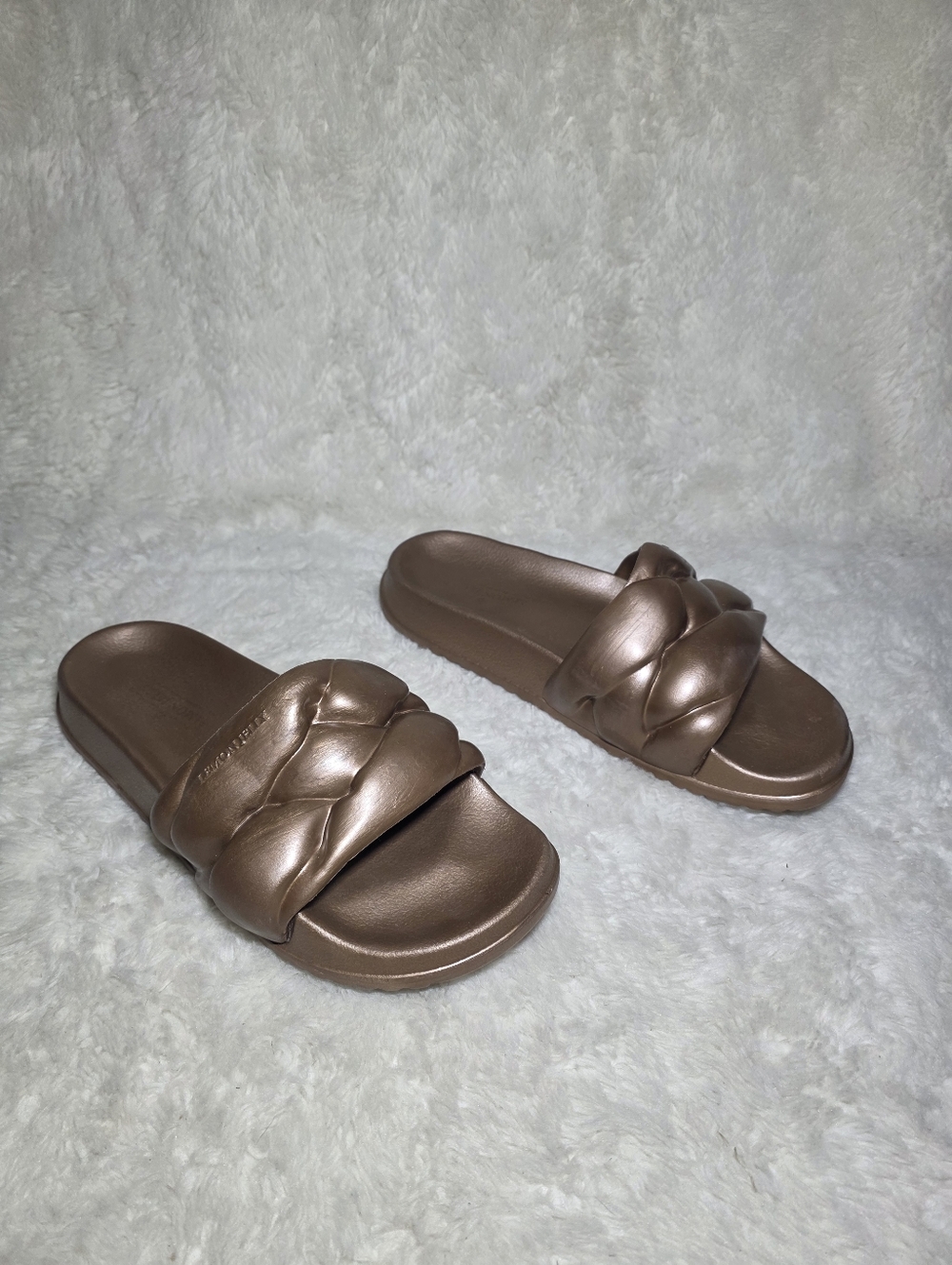 Lemon Jelly Sunny Metallic Bronze Braided Platform Slides Vegan Sandal US 10 41 - Picture 3 of 8